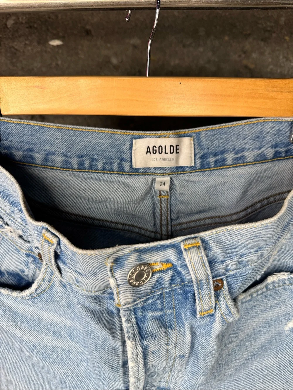 Agolde Parker Long Distressed High-Rise Denim Shorts